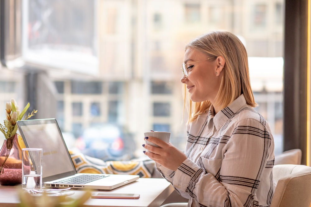 Woman researching anxiety disorders on a laptop